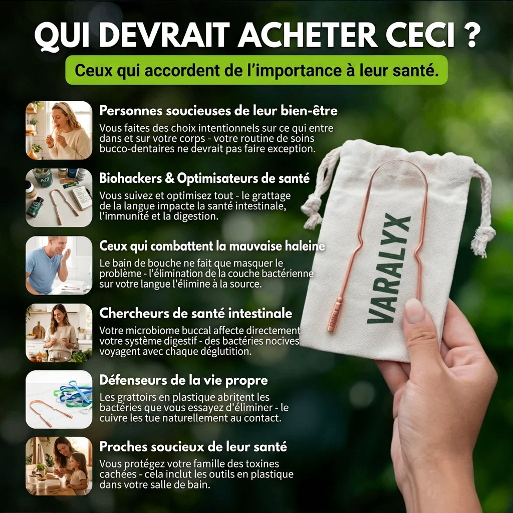 Gratte-langue en cuivre pur VARALYX hygiène buccale naturelle
